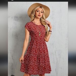 Emery Rose Red Floral Cap Sleeve Midi Dress